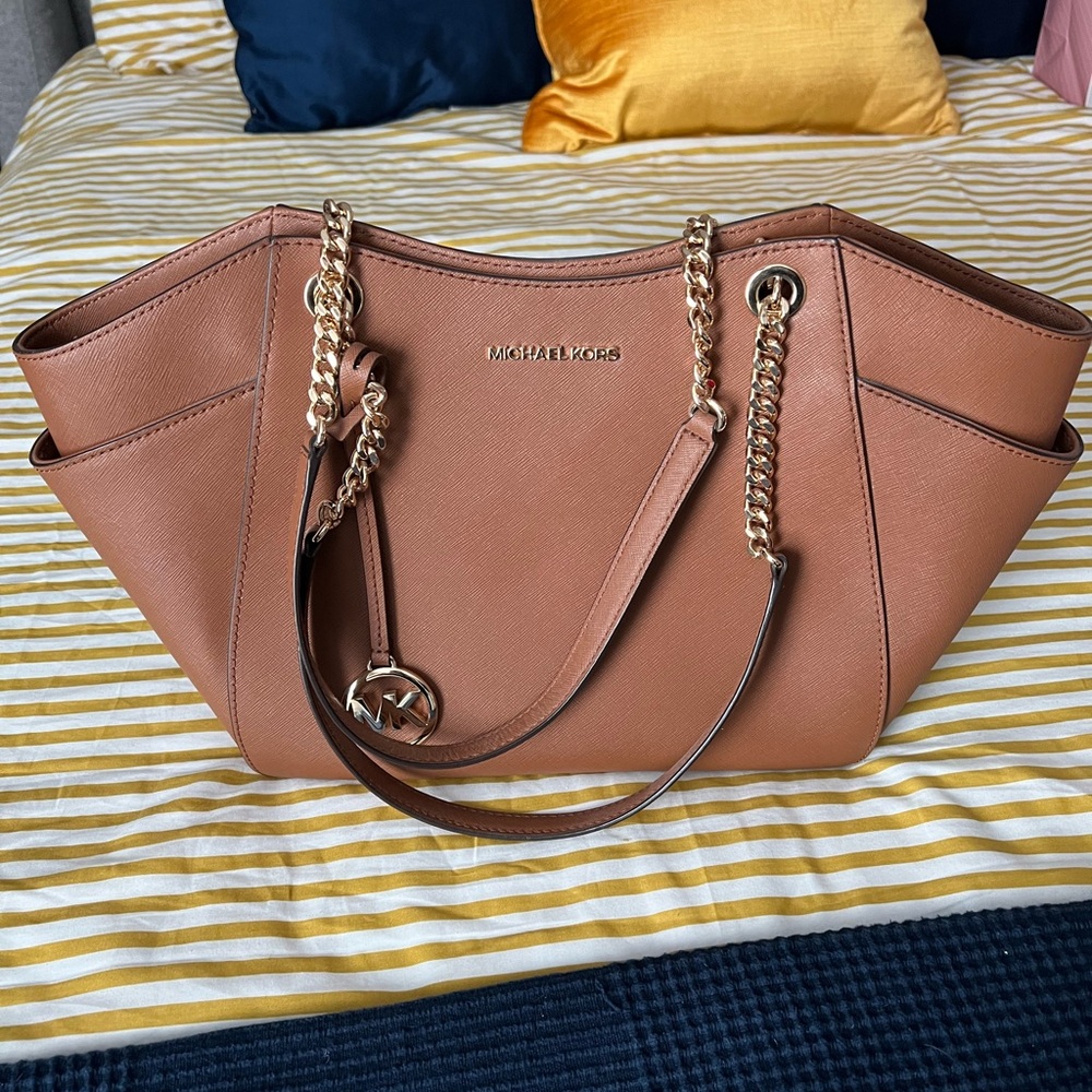 Michael Kors Brown Shoulder Bag with Gold Accents